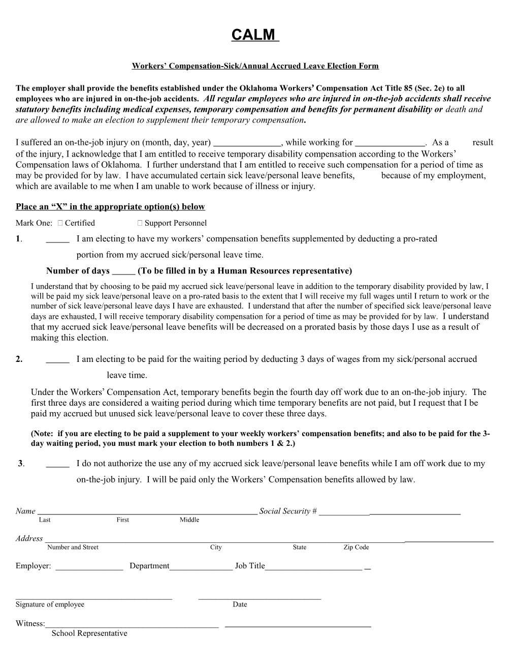 Workers Compensation-Sick/Annual Accrued Leave Election Form