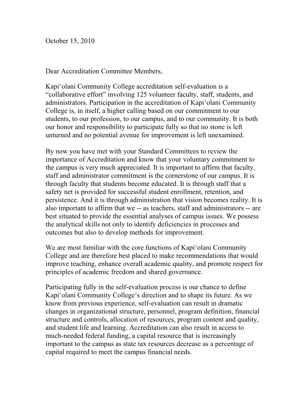 Institutional Accreditation a Call for Greater Faculty Involvement (2008)