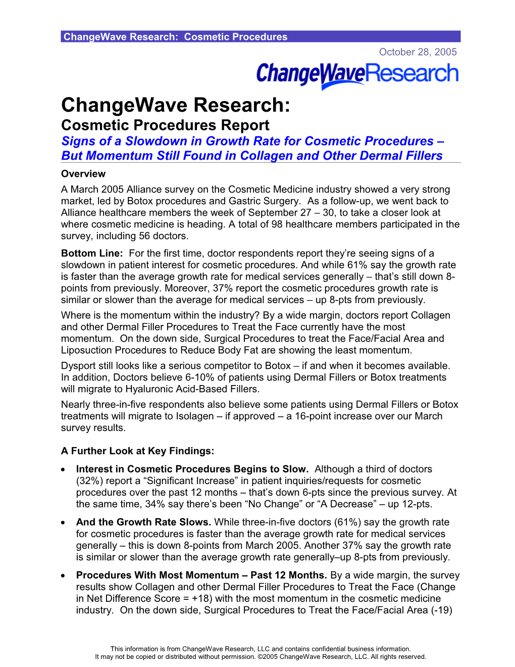 Changewave Research: Cosmetic Procedures