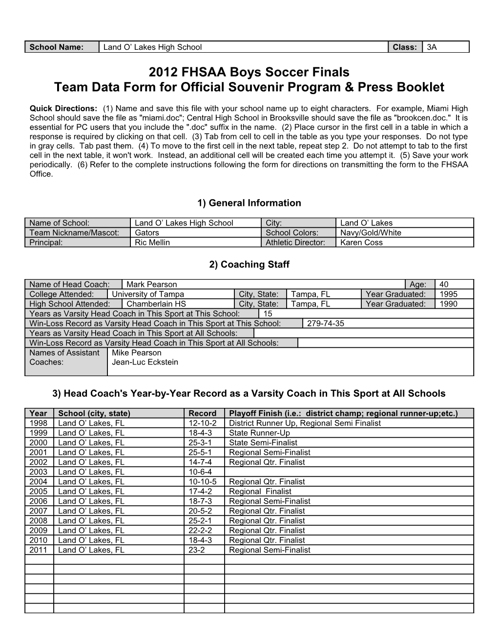 Team Data Form for Official Souvenir Program & Press Booklet s11