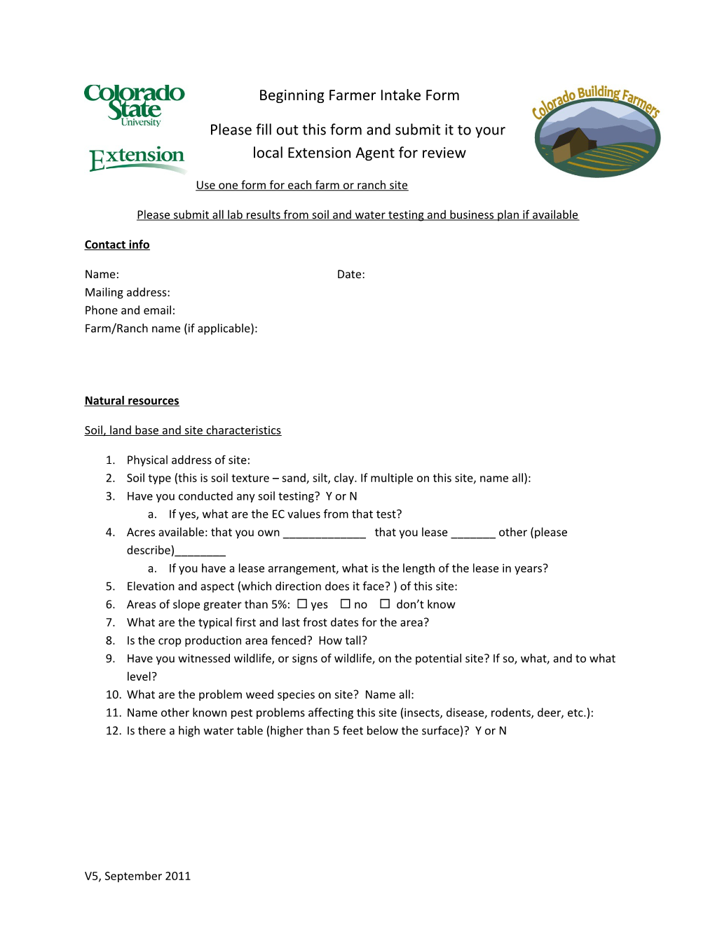 Use One Form for Each Farm Or Ranch Site