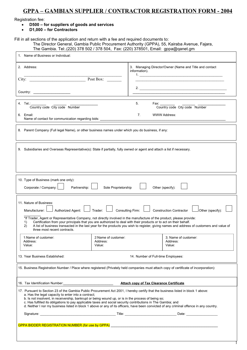 Common Supplier Registration Form
