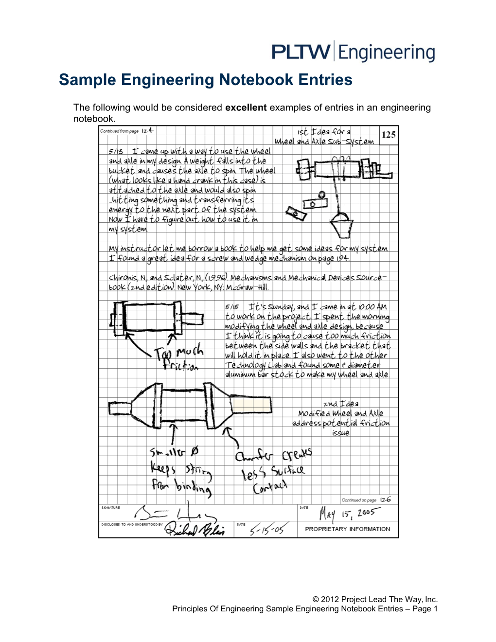 Sample Engineer's Notebook Entries