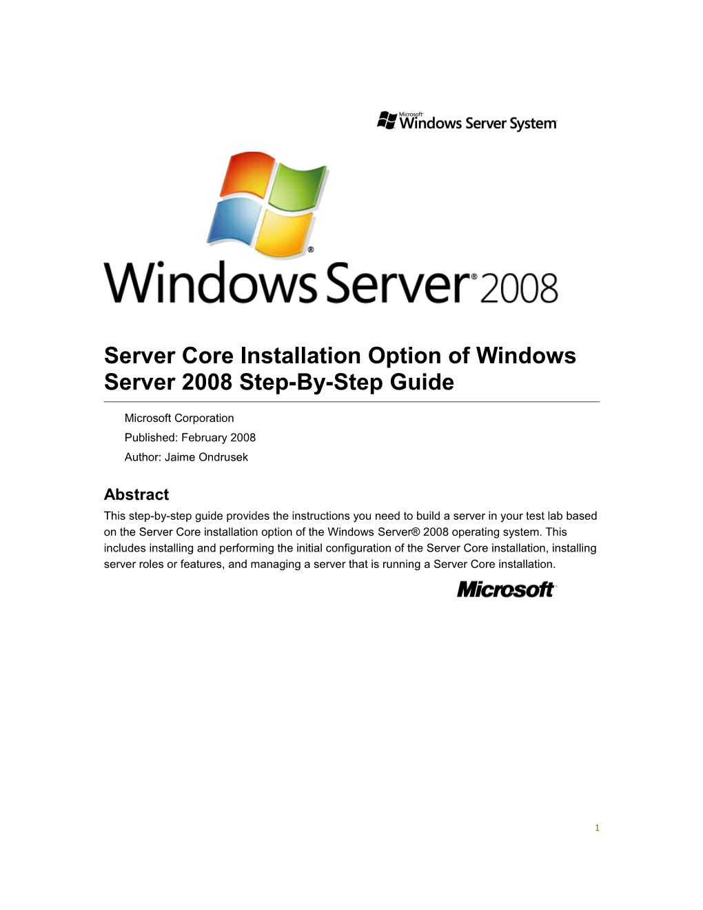 Server Core Installation Option of Windows Server 2008 Step-By-Step Guide