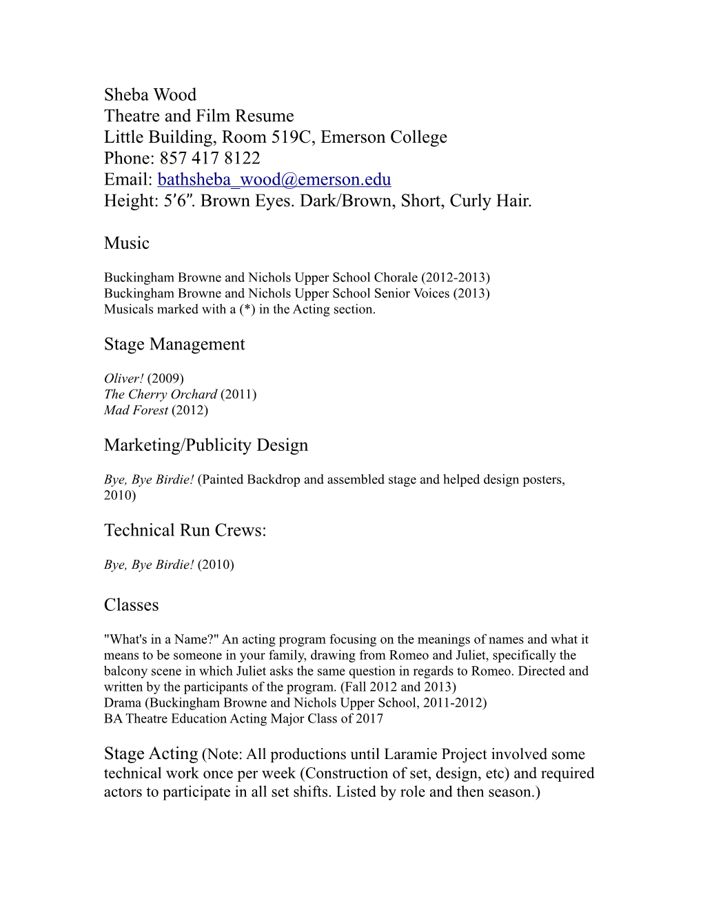 Theatre and Film Resume