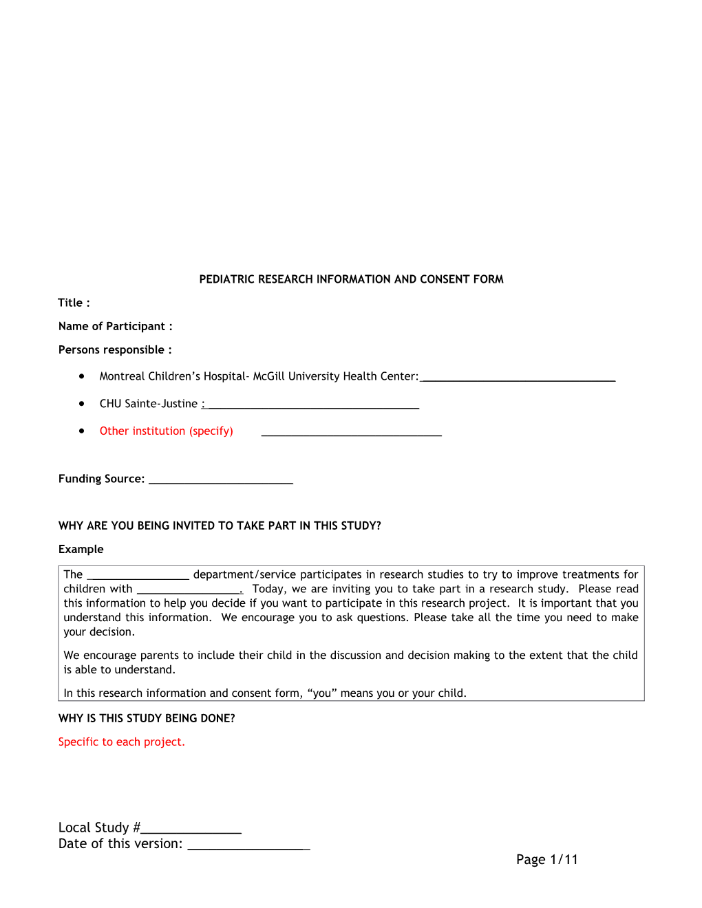 Pediatric Research Information and Consent Form