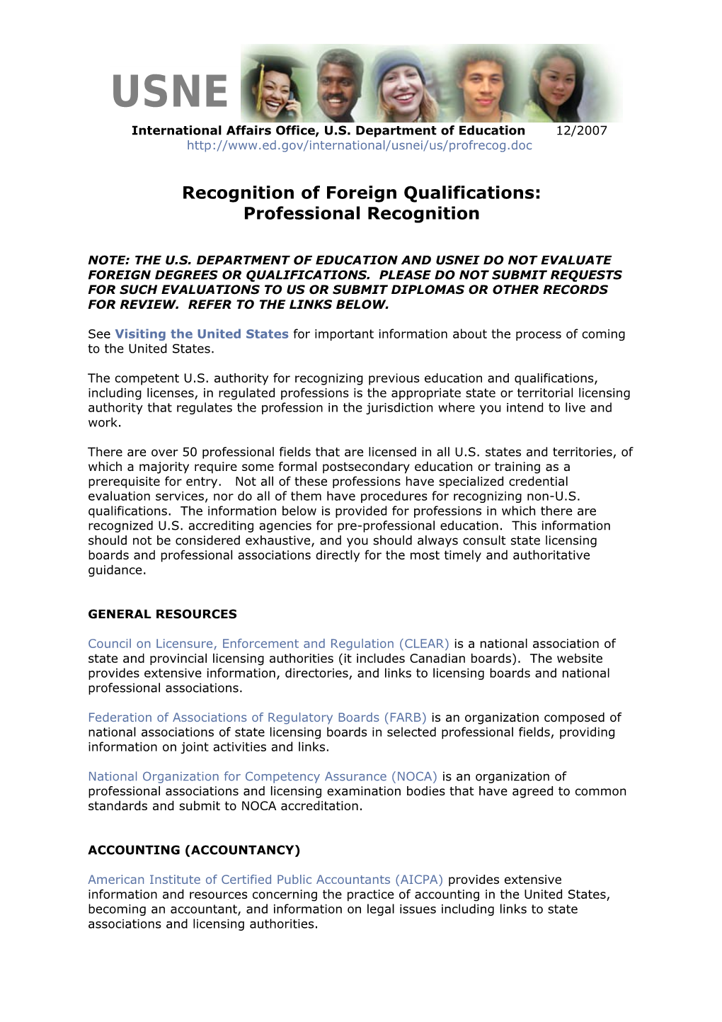 Recognition of Foreign Qualifications: Professional Recognition (MS Word)