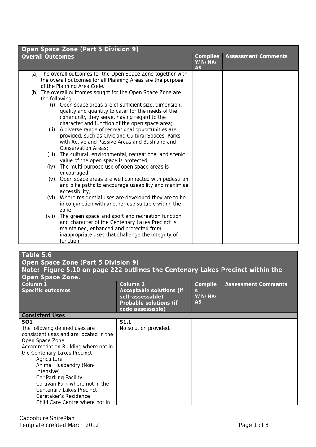 Planning Area Code - Open Space Zone