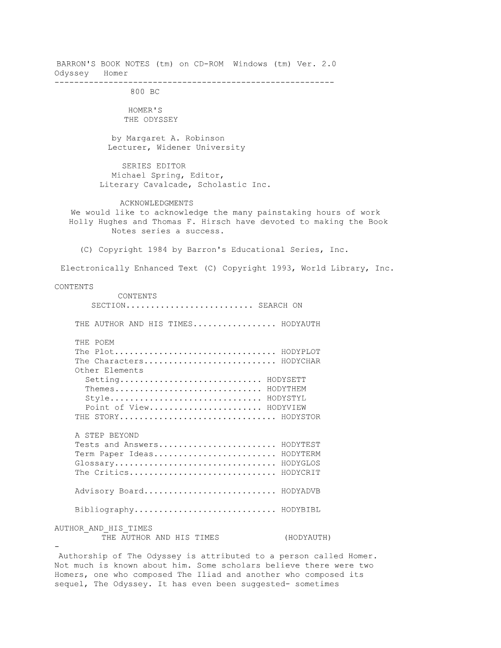 BARRON's BOOK NOTES (Tm) On CD-ROM Windows (Tm) Ver