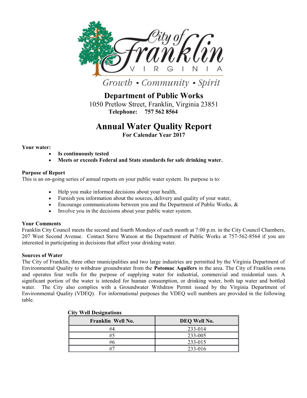 City of Franklin VA - 2017Water Quality Report