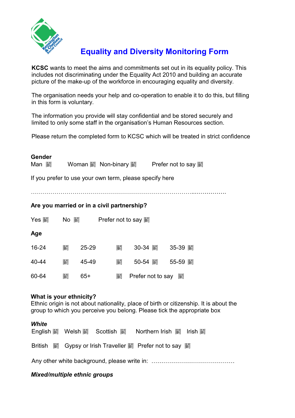 Annex a Sample Equal Opportunities Monitoring Form s4