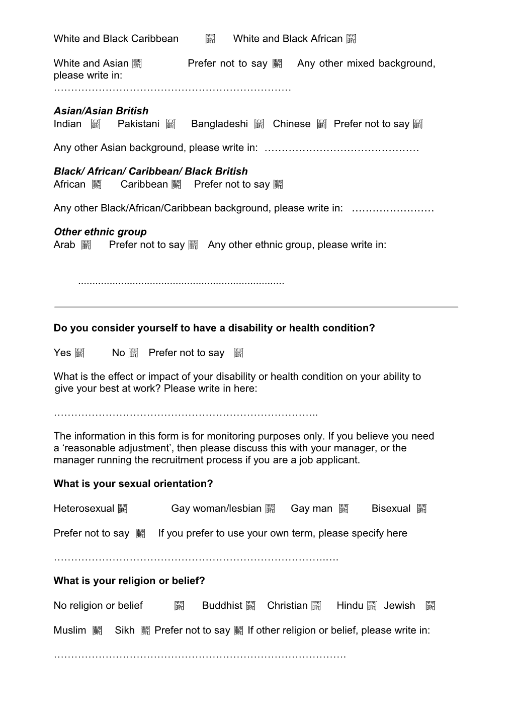 Annex a Sample Equal Opportunities Monitoring Form s4