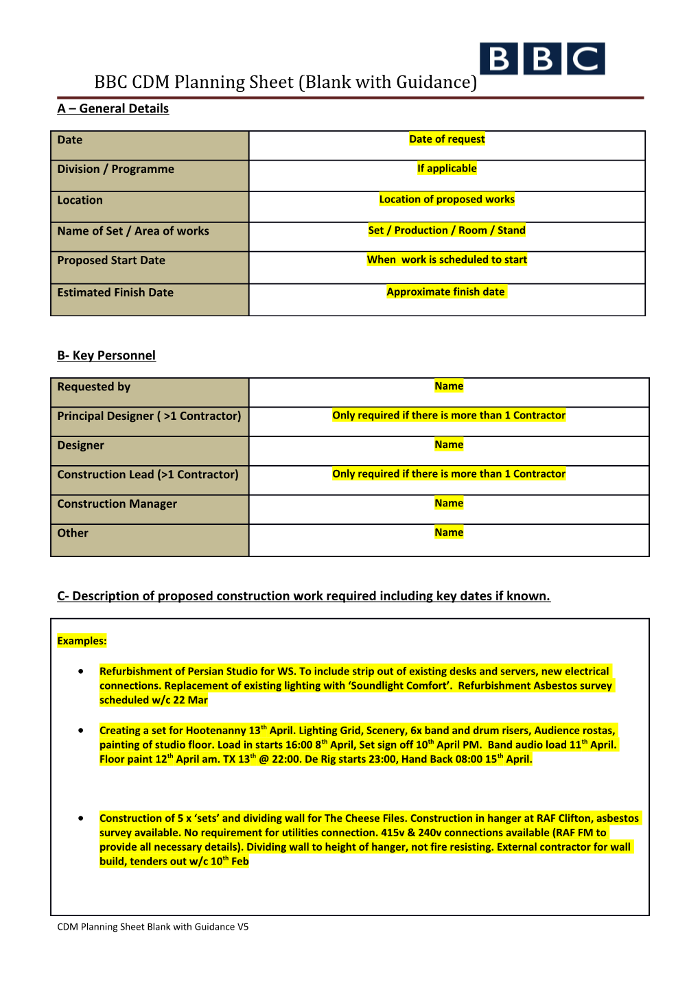 BBC CDM Planning Sheet (Blank with Guidance)
