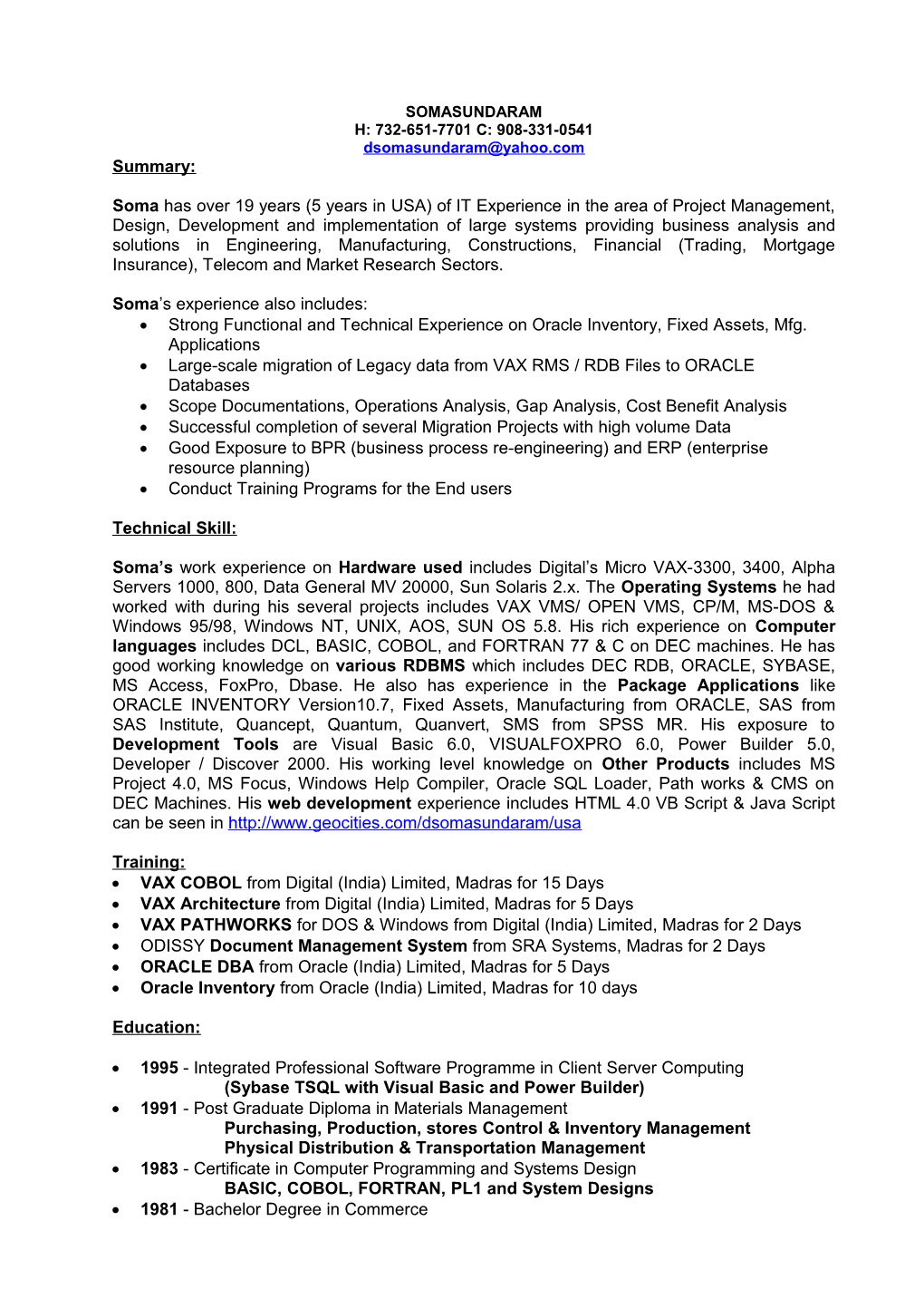 Resume of SOMA Updated on 4 April 2002 Page