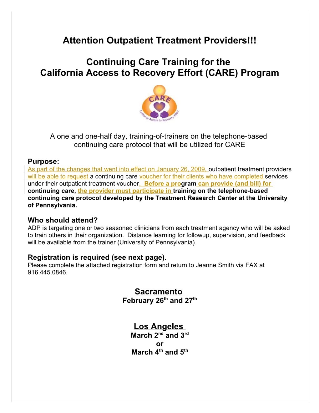 California Access to Recovery Effort CARE Program
