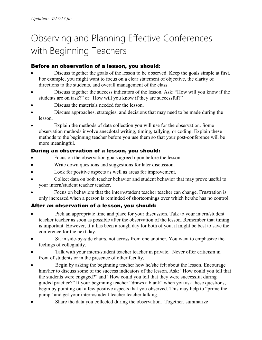 Observing and Planning Effective Conferences with Beginning