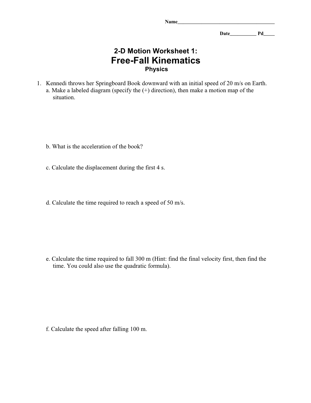Particle Models in Two Dimensions Worksheet 1