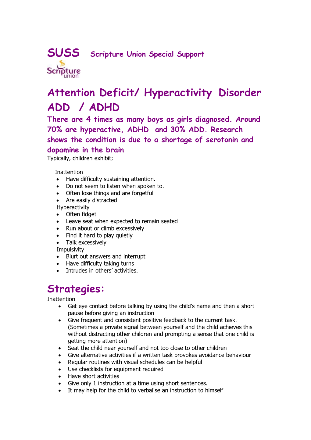 Attention Deficit/ Hyperactivity Disorder ADD / ADHD