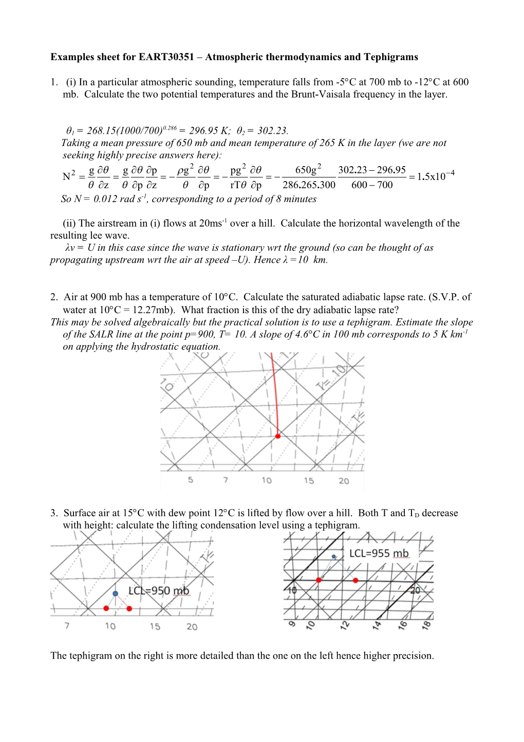 Neutral Atmosphere Examples Sheet