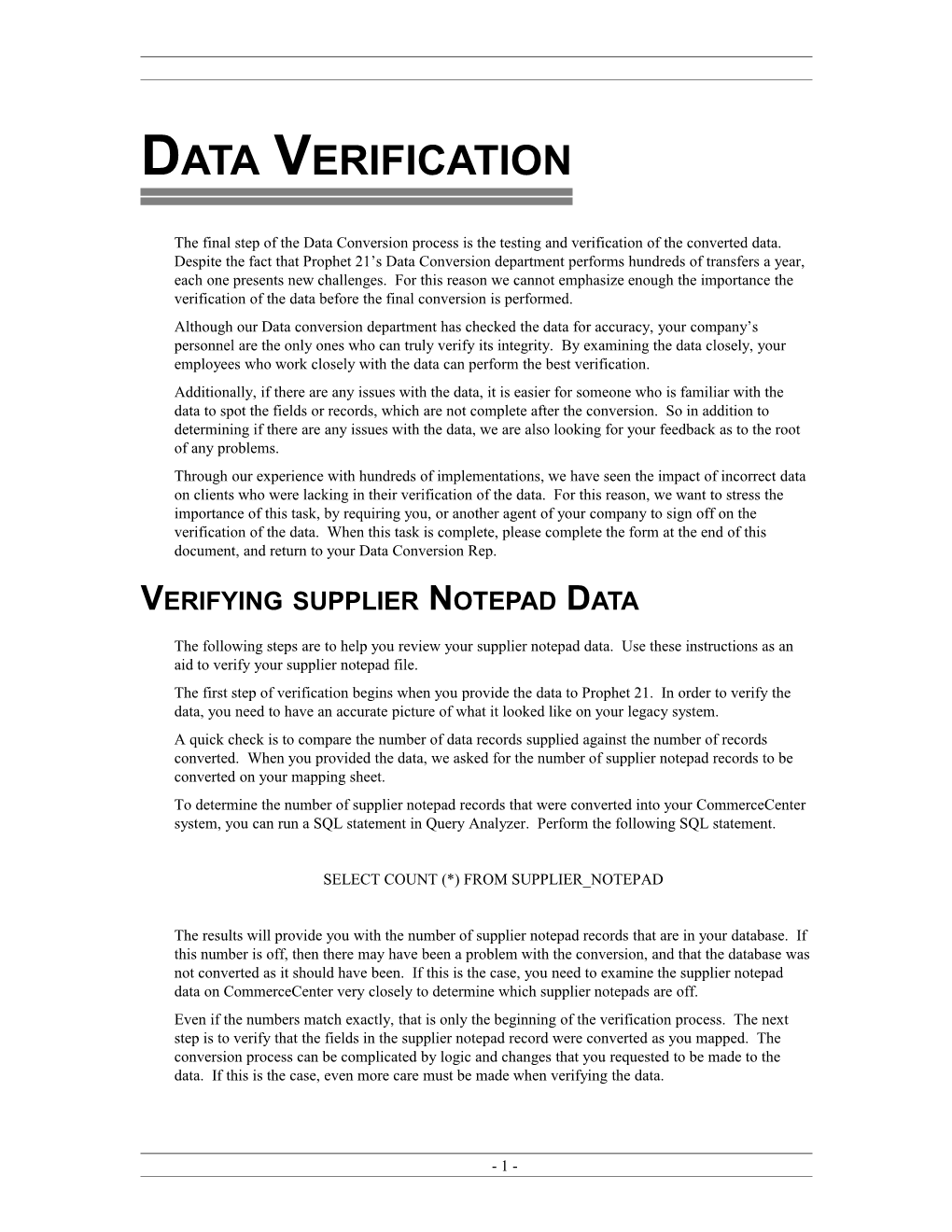 Data Verification