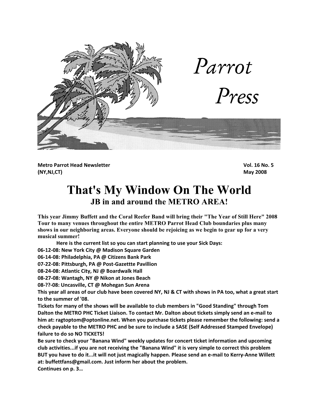 Metro Parrot Head Newsletter Vol. 16 No. 5