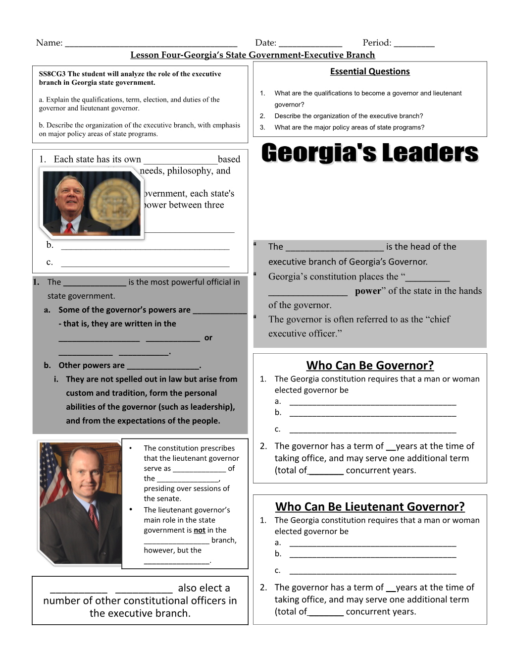 Lesson Four Georgia Executive Branch