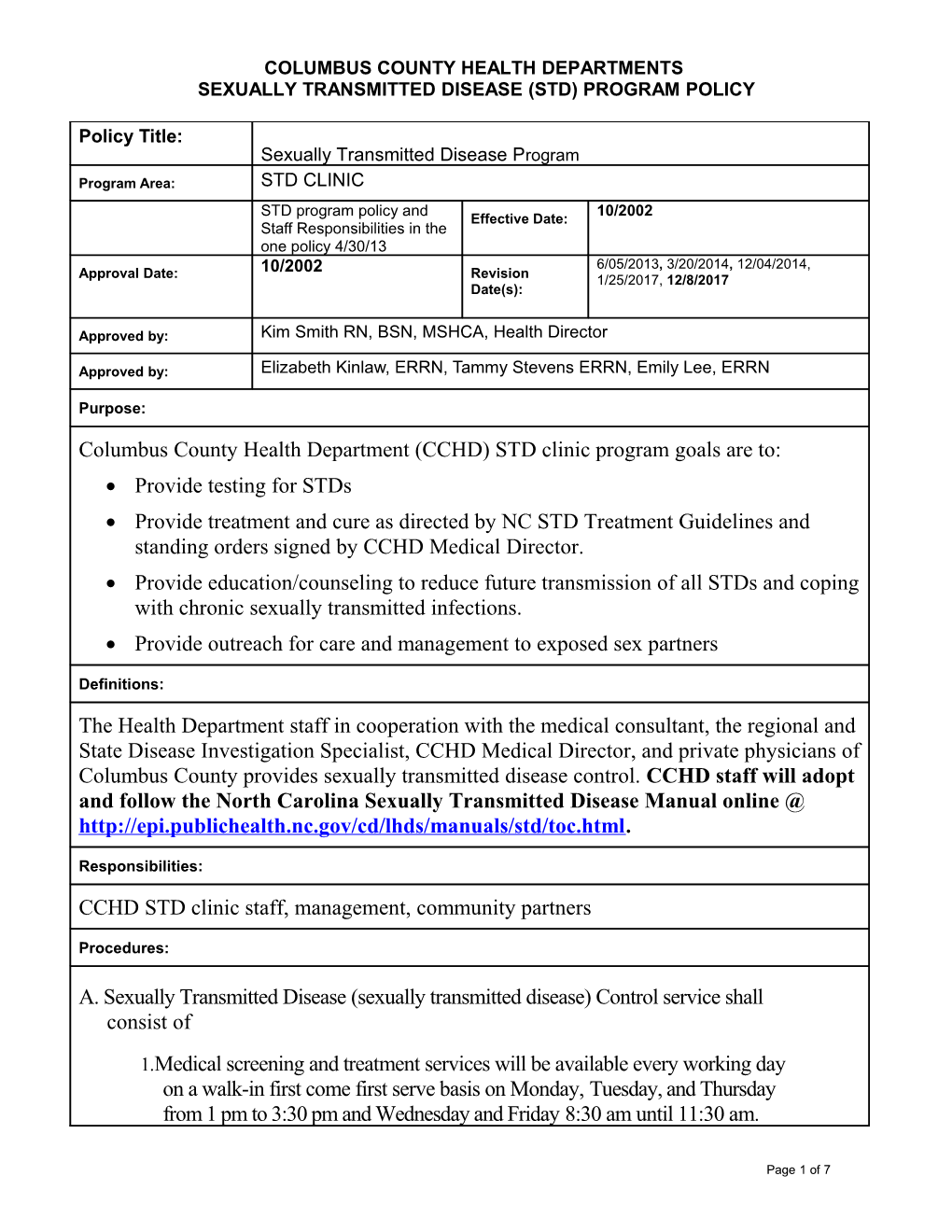 Columbus County Health Departments