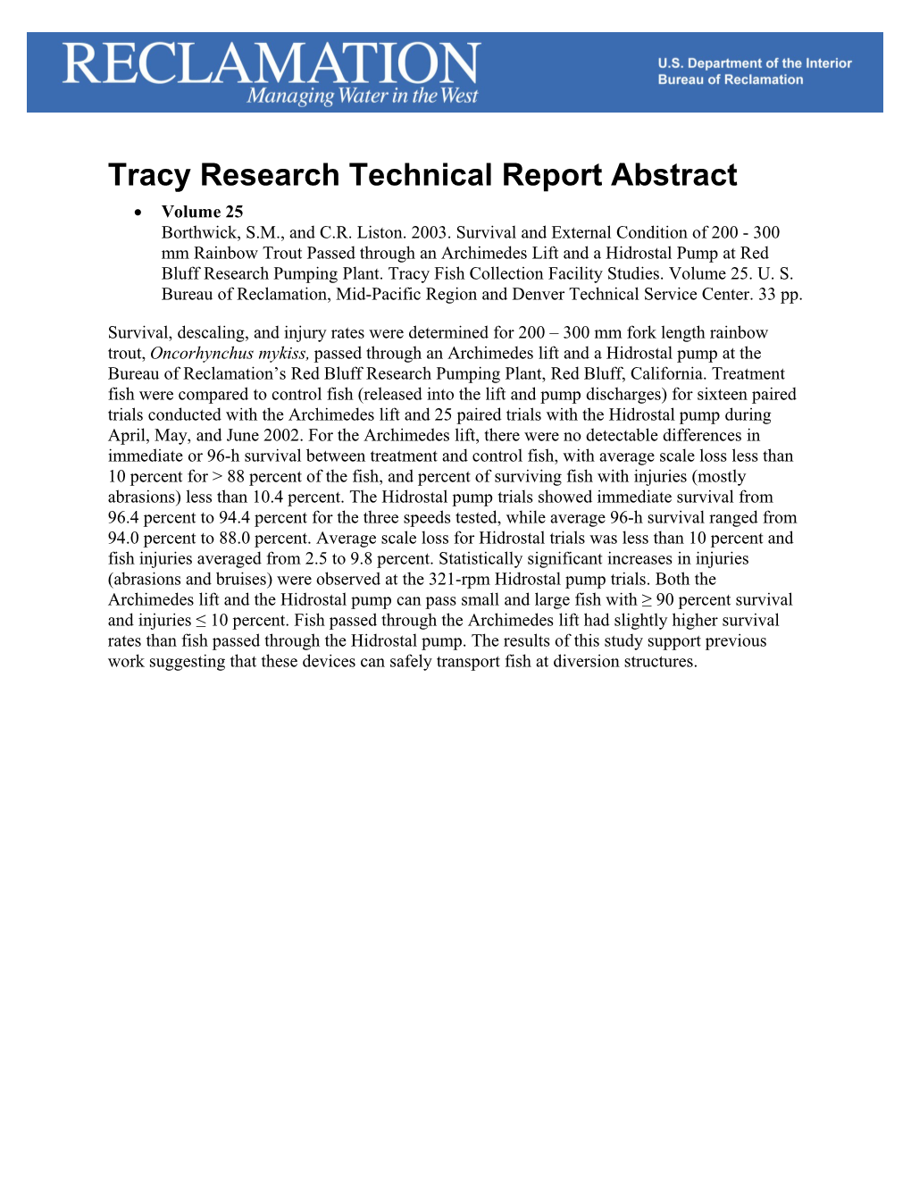 Tracy Research Tech Report Abstract Vol. 25