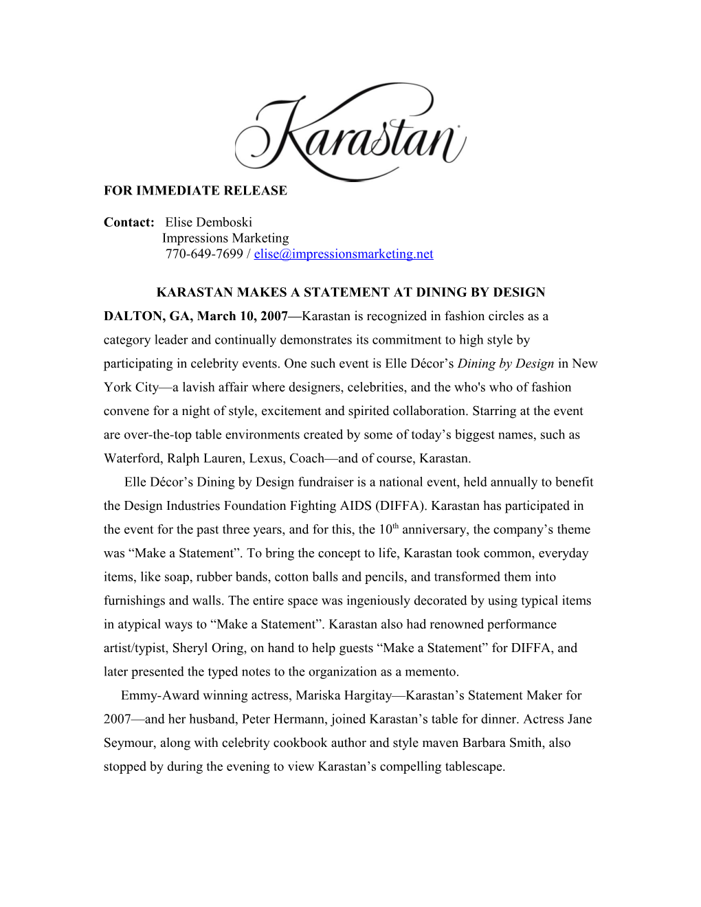 Karastan Signs Designer & Tv Personality