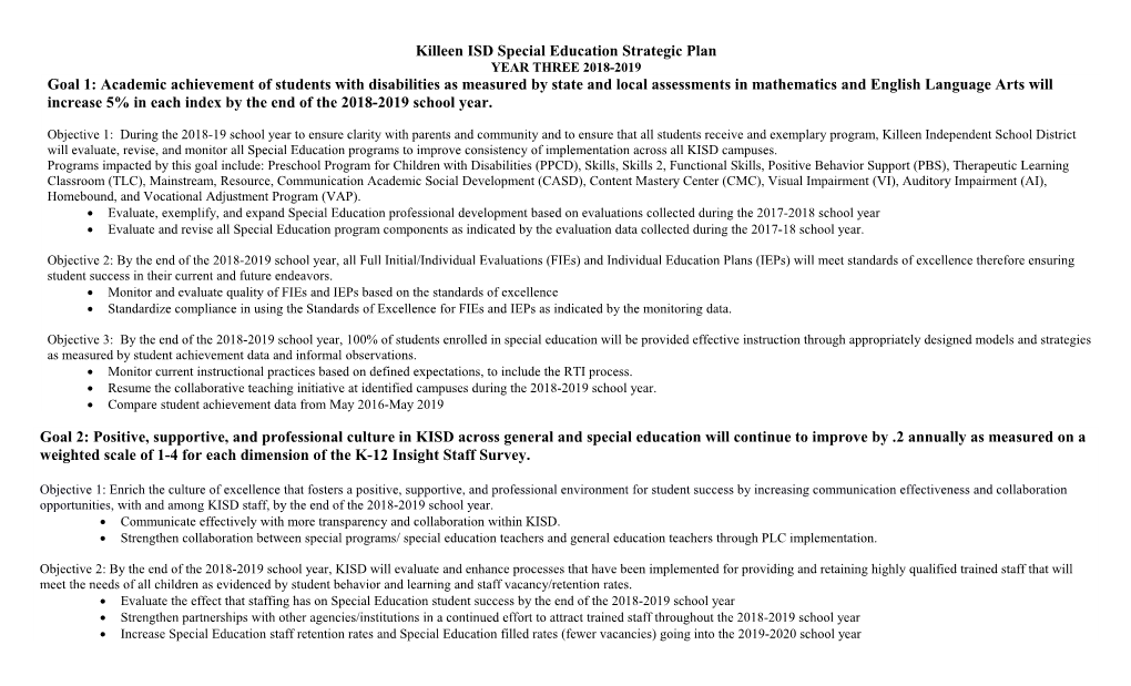 Killeen ISD Special Education Strategic Plan