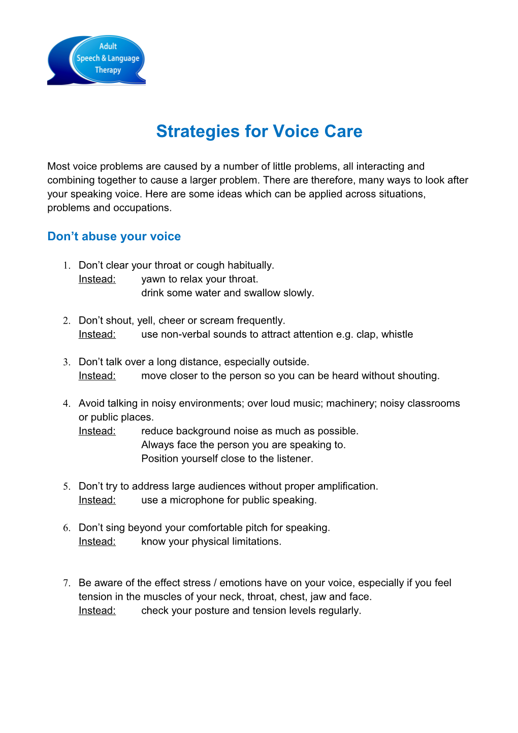 Strategies for Voice Care