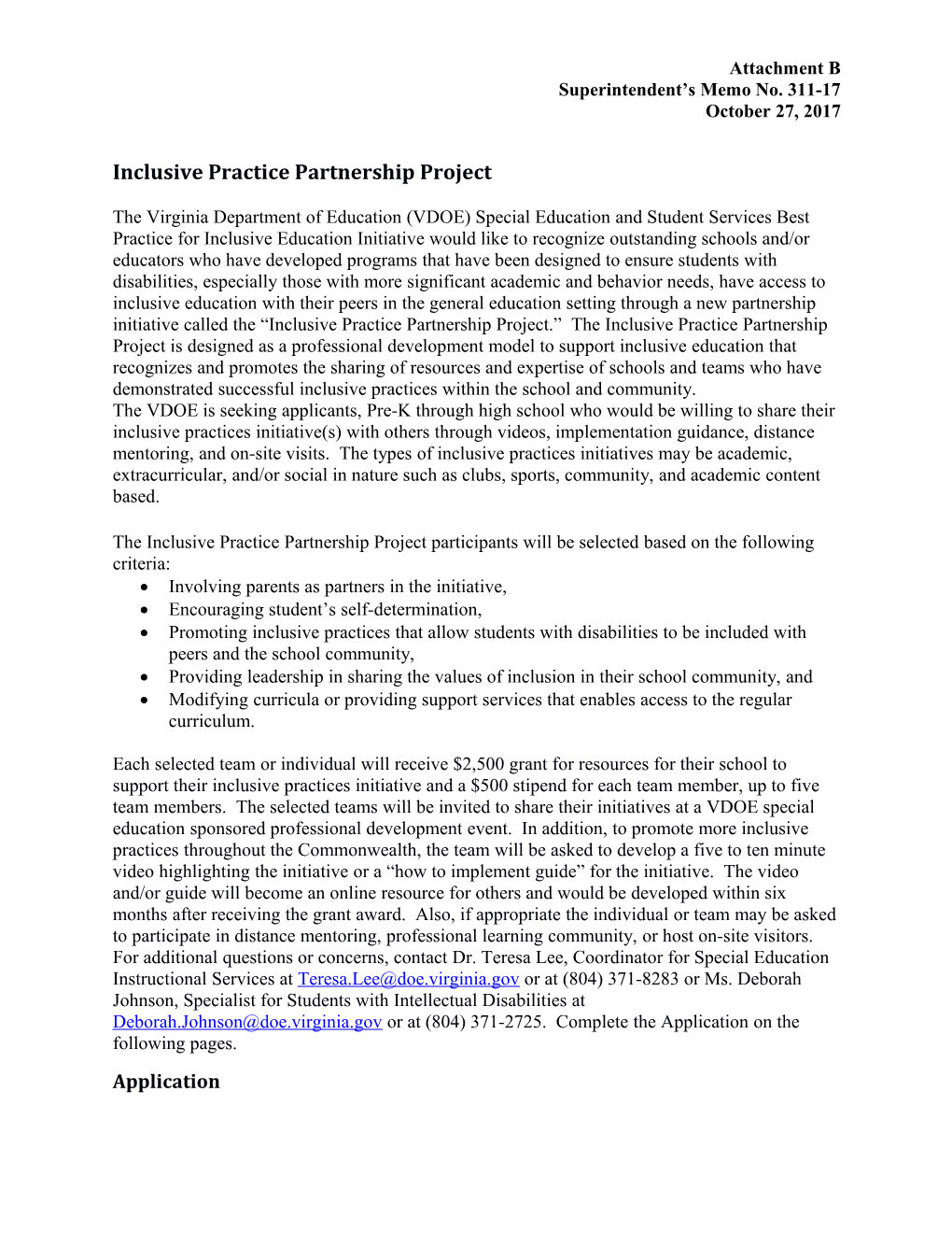 Inclusive Practice Partnership Project Application