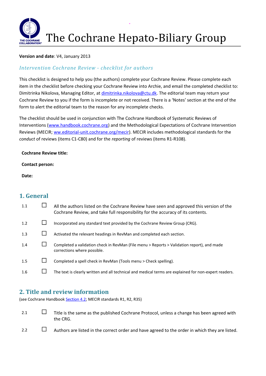 Good Practice Pre Submission Checklist