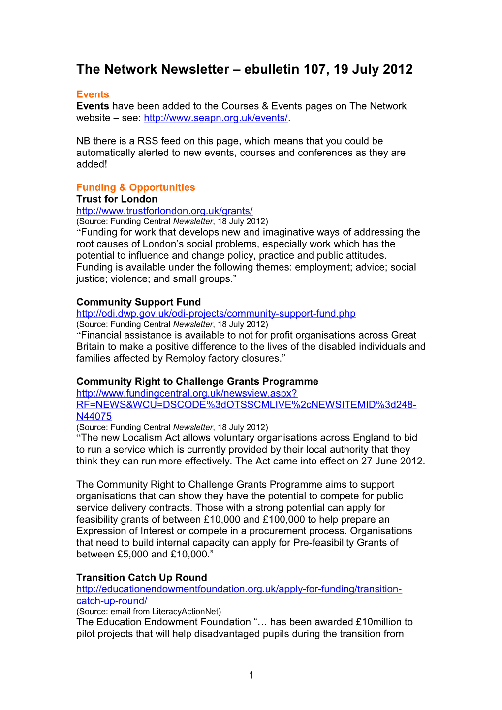 The Network Newsletter Ebulletin 1, 14 April 2008