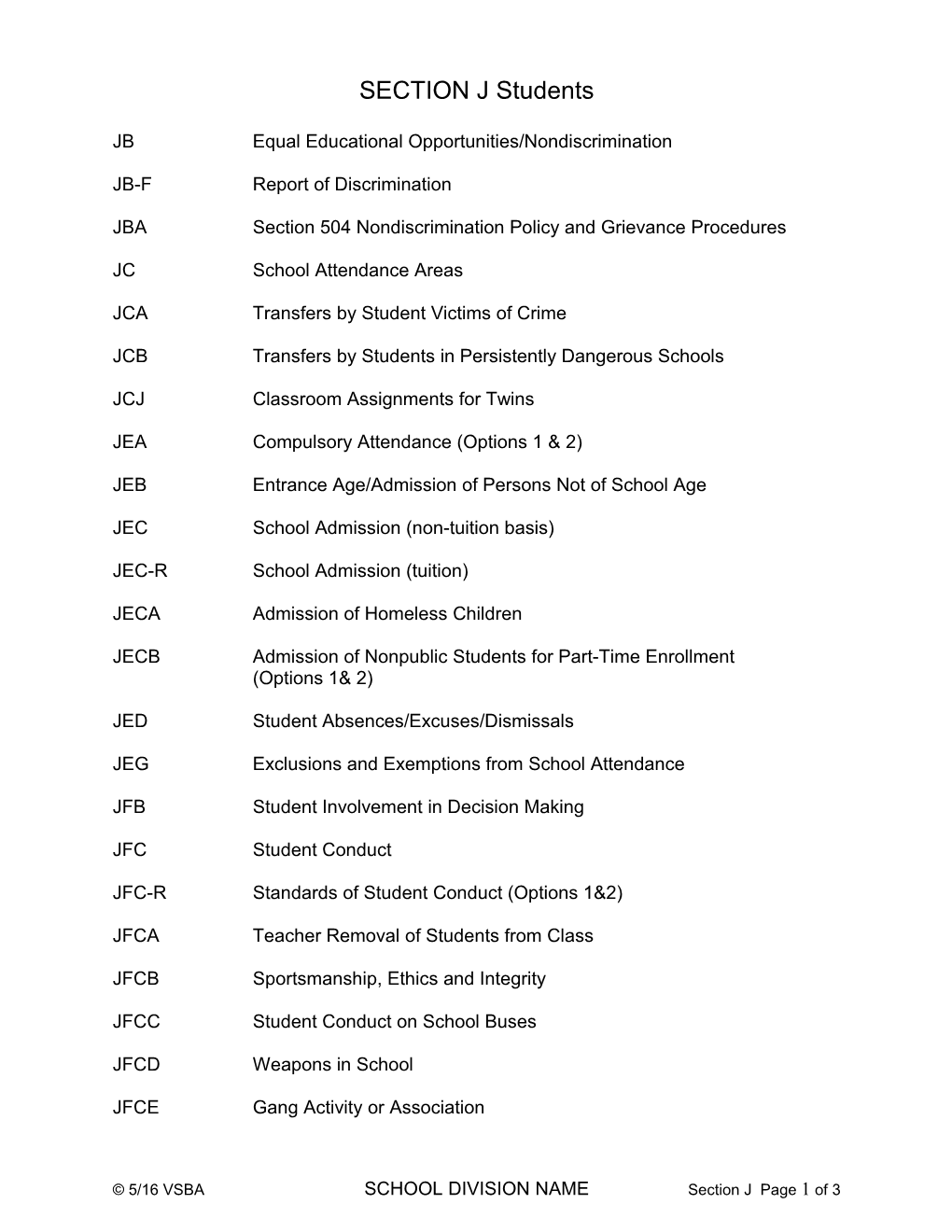 JB Equal Educational Opportunities/Nondiscrimination s1