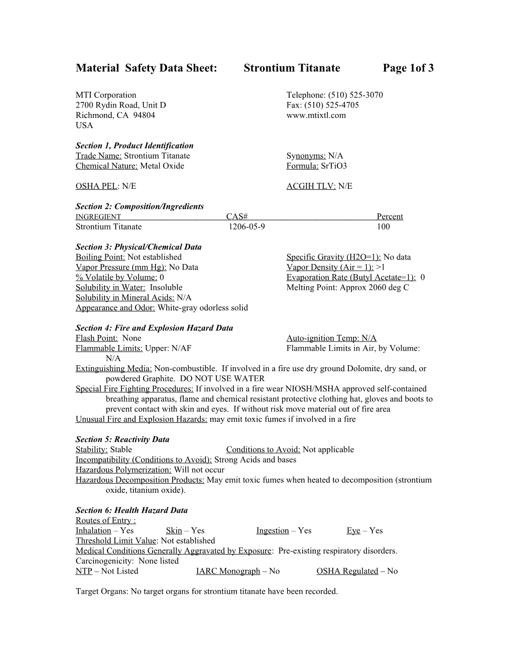 Material Safety Data Sheet: Indium (III) Phosphide