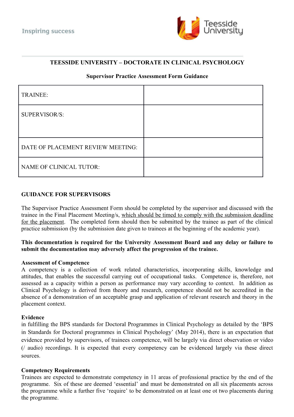 Teesside University Doctorate in Clinical Psychology