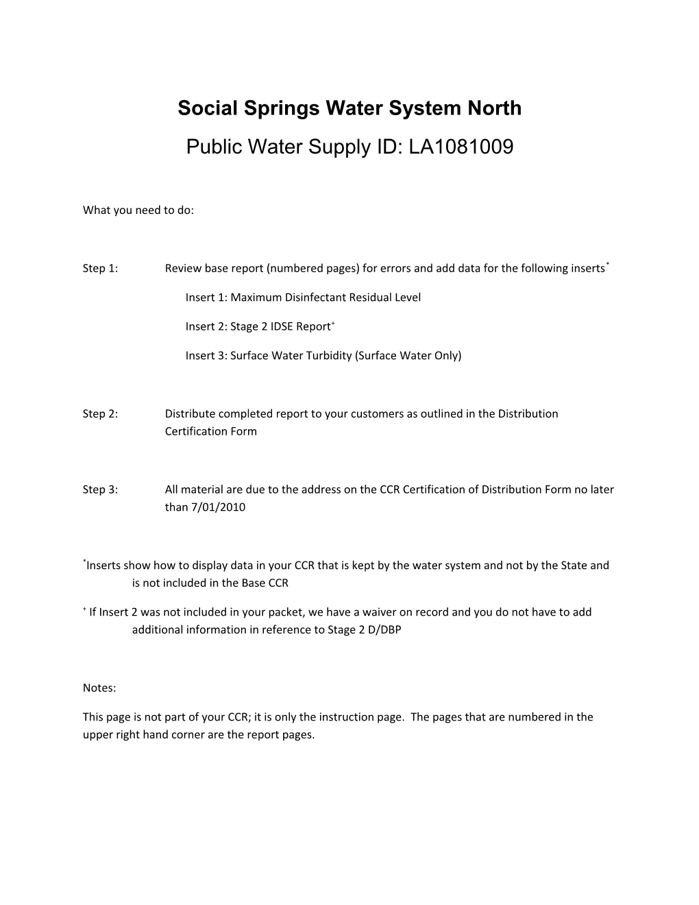 Social Springs Water System North