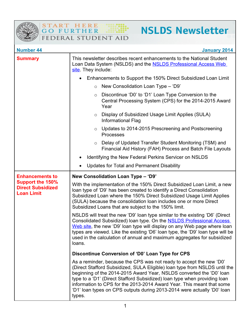 Enhancements to Support the 150% Direct Subsidized Loan Limit