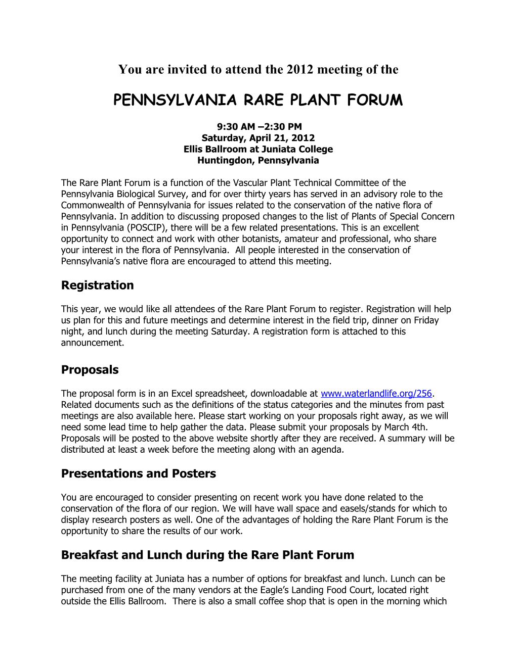 Pennsylvania Rare Plant Forum