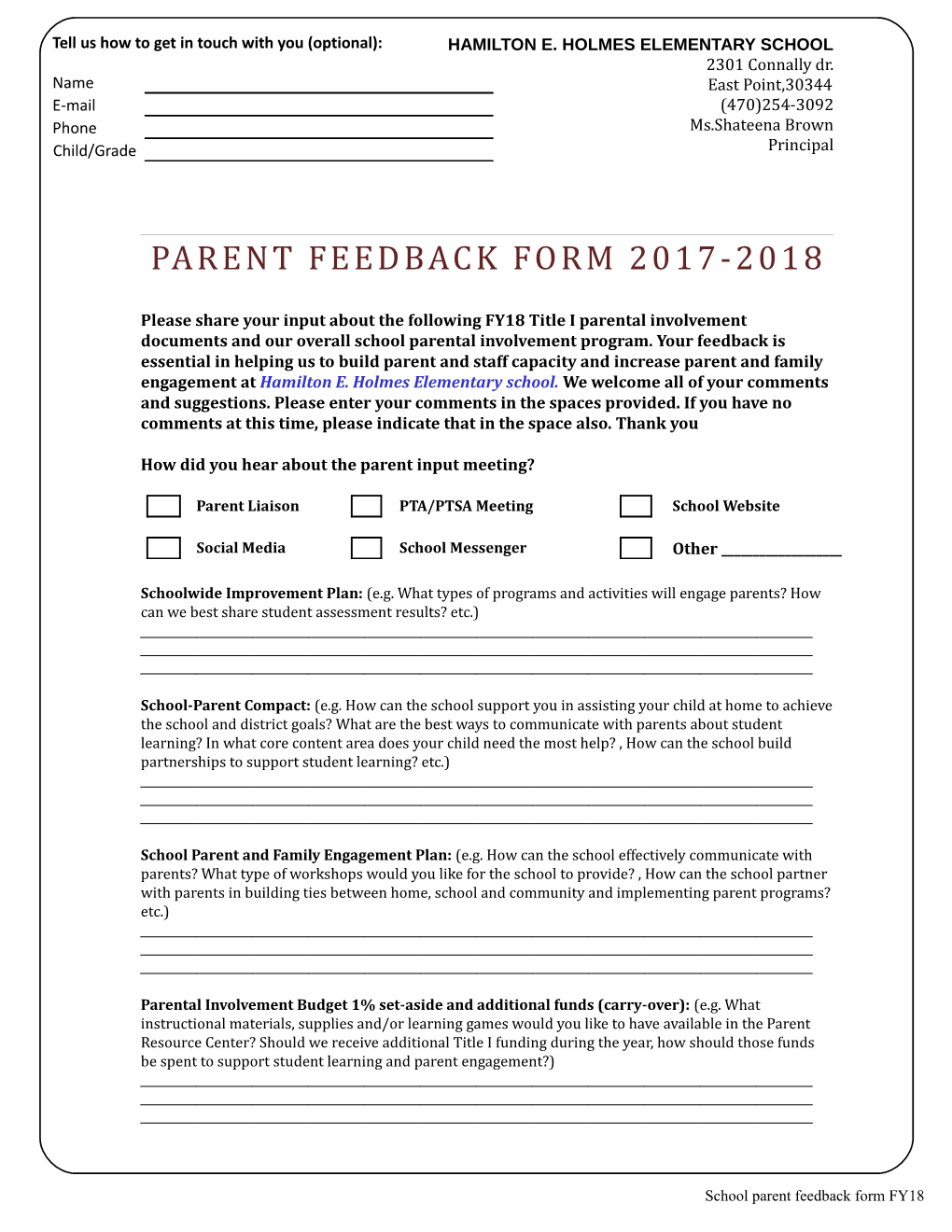 School Parent Feedback Form