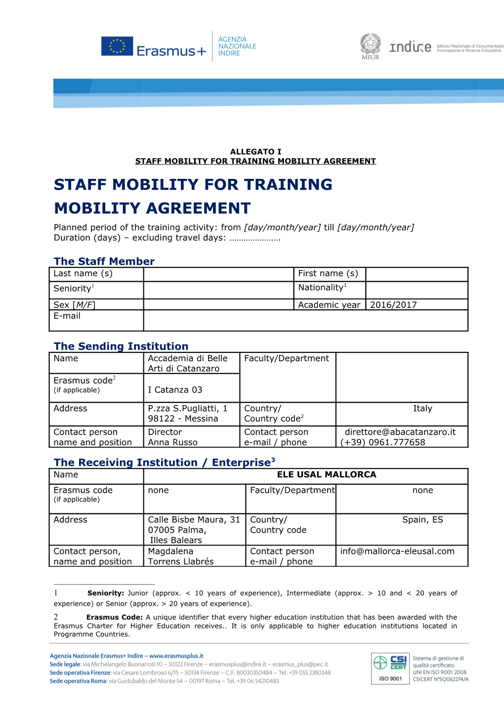Staff Mobility for Training Mobility Agreement