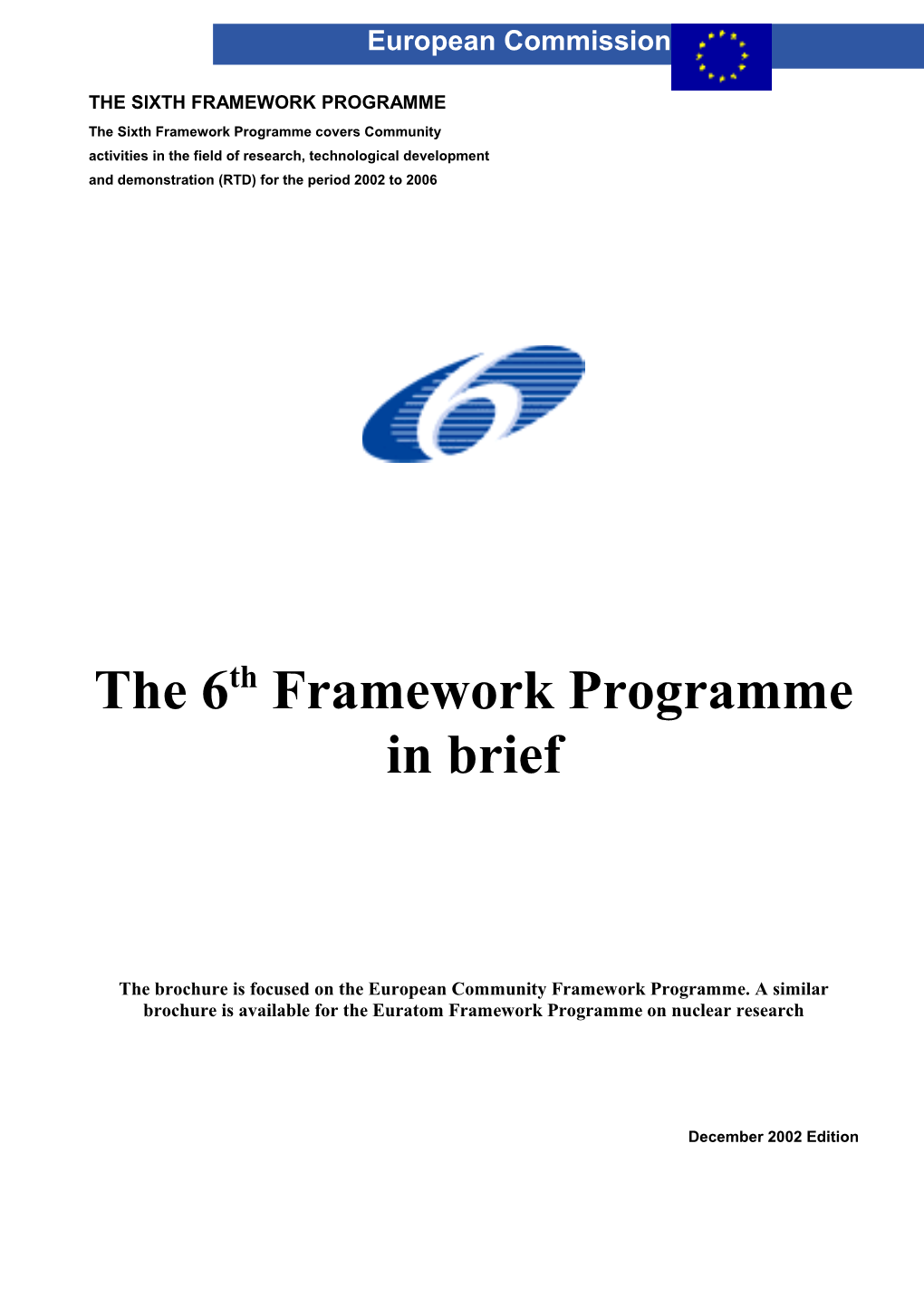 6Th EU Framework Programme for Research and Technological Development