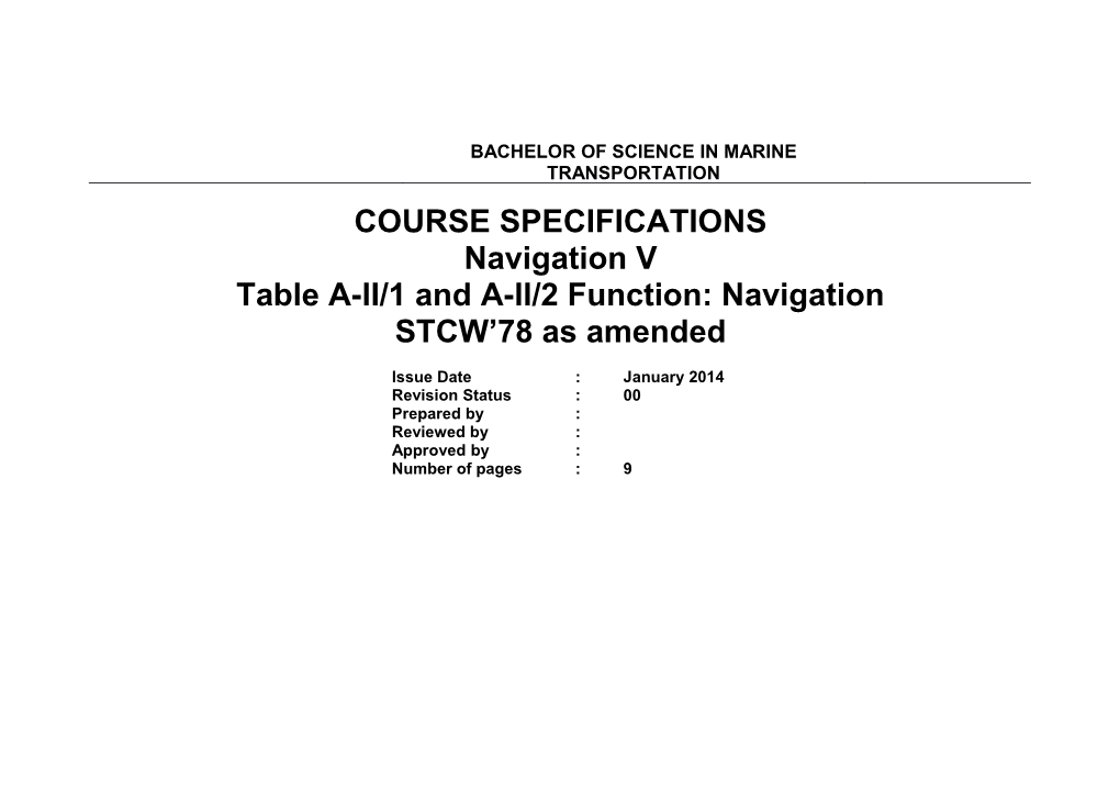 Table A-II/1 and A-II/2 Function: Navigation