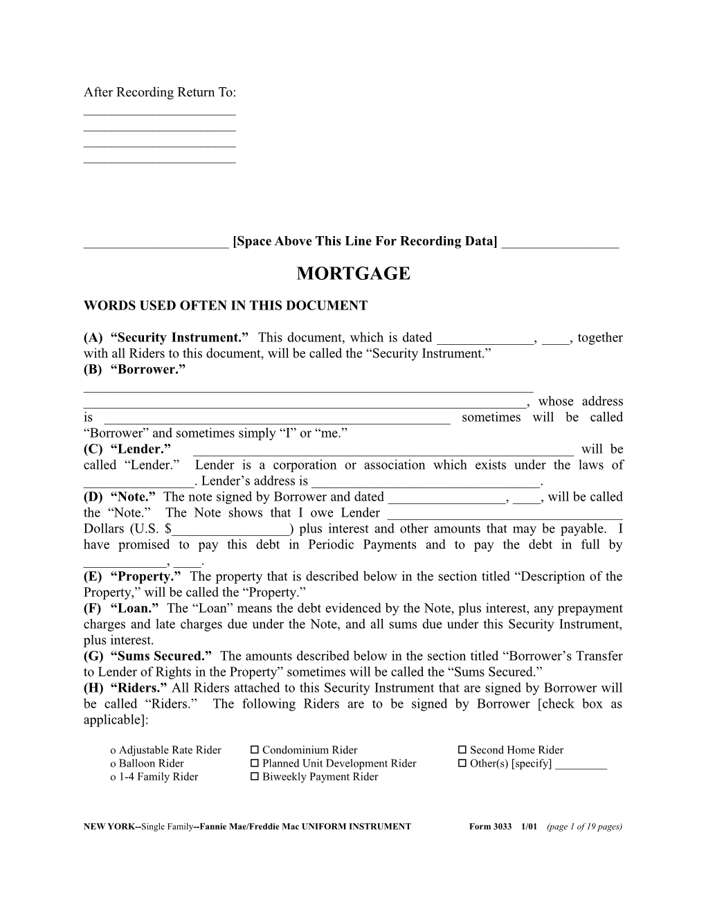 New York Security Instrument (Form 3033): Word
