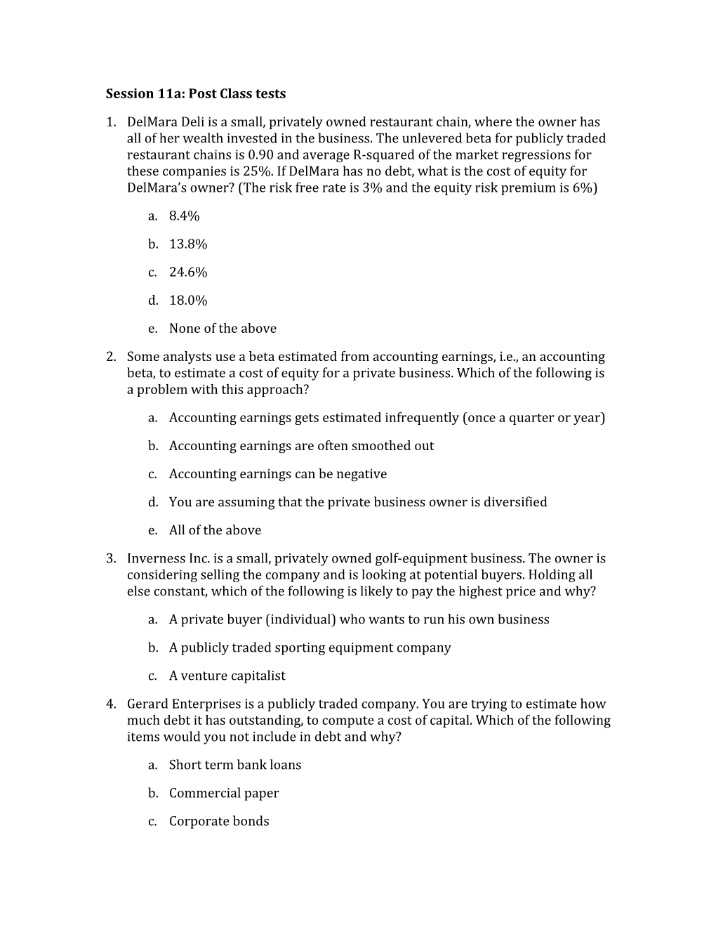 Session 11 A: Post Class Tests