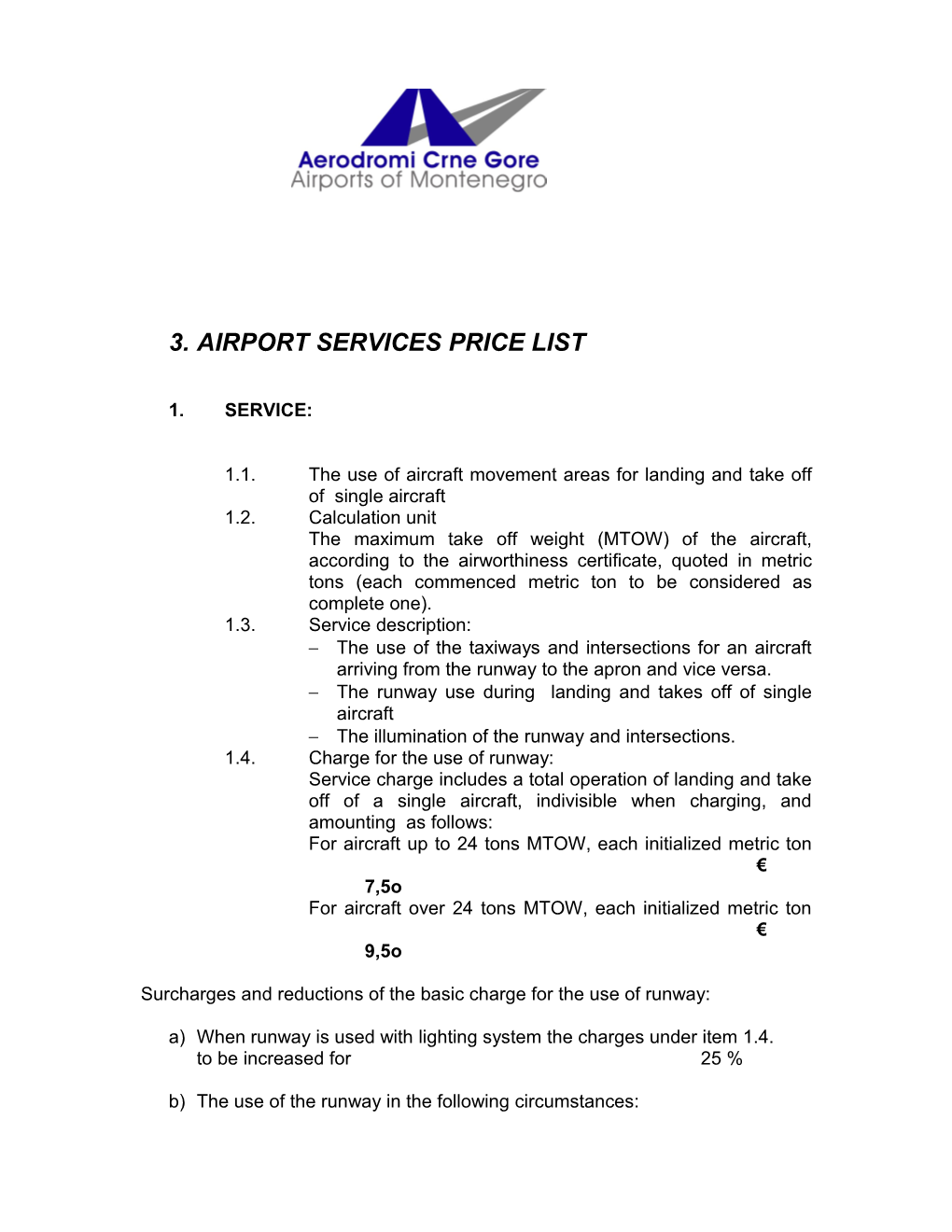 3. Airport Services Price List