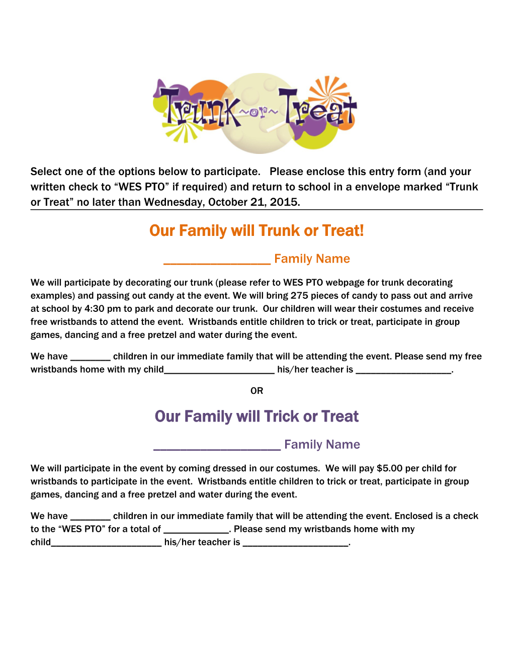 Our Family Will Trunk Or Treat!