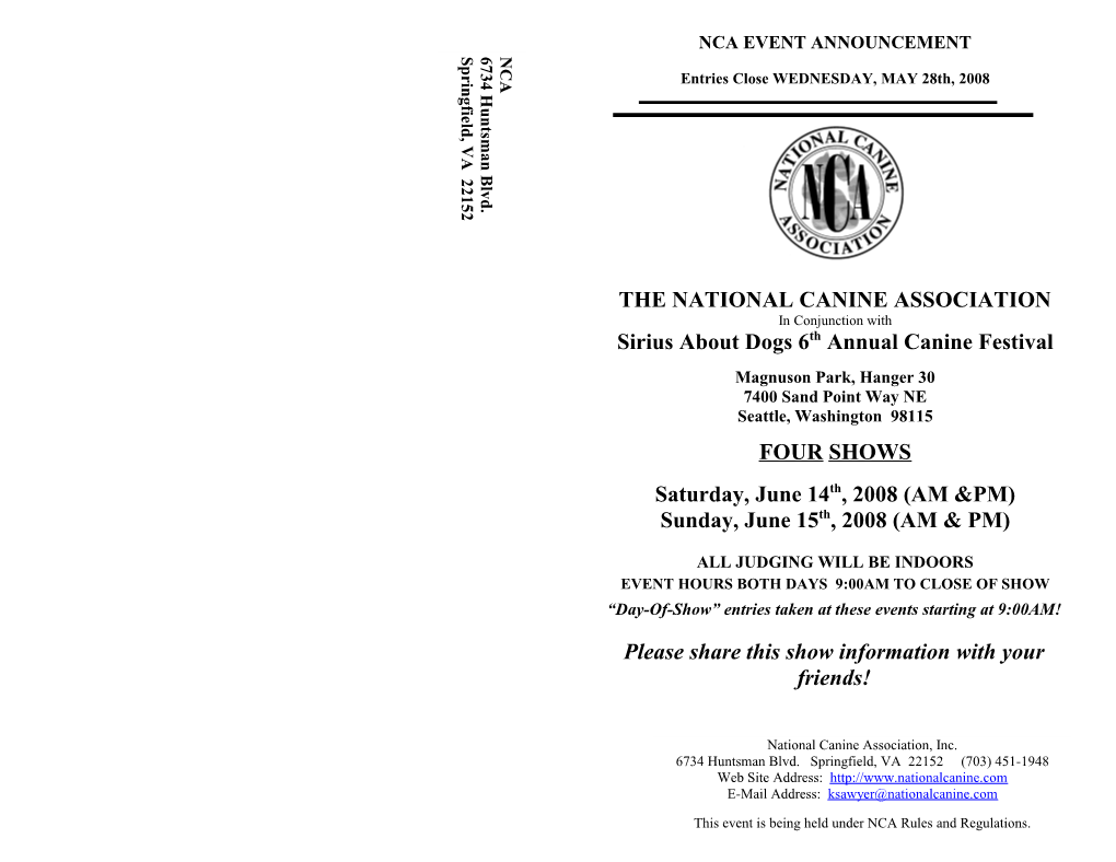 Nca Event Announcement
