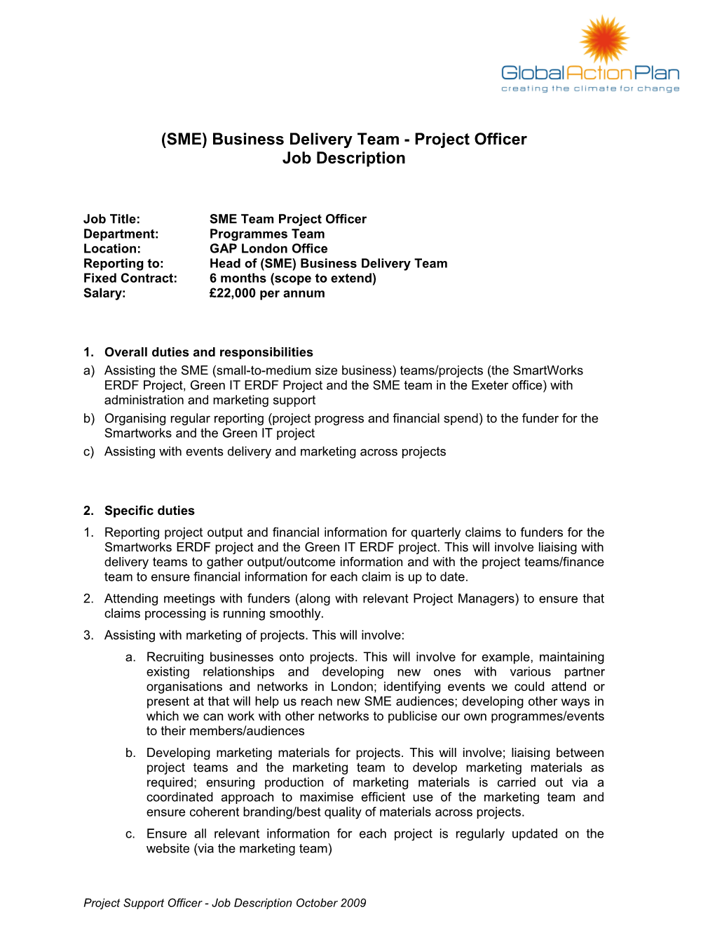 (SME) Business Delivery Team - Project Officer